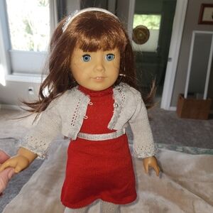 American Girl Doll With 2010 Retired Christmas Red Knit Dress